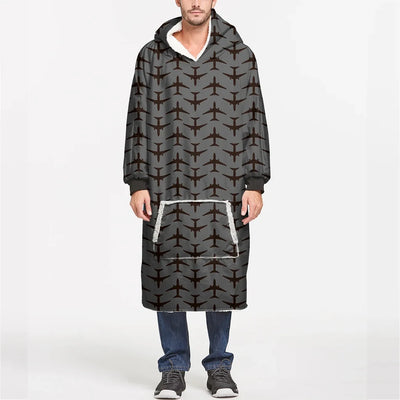 Perfectly Sized Seamless Airplanes Gray aviation design on soft fleece blanket hoodie.