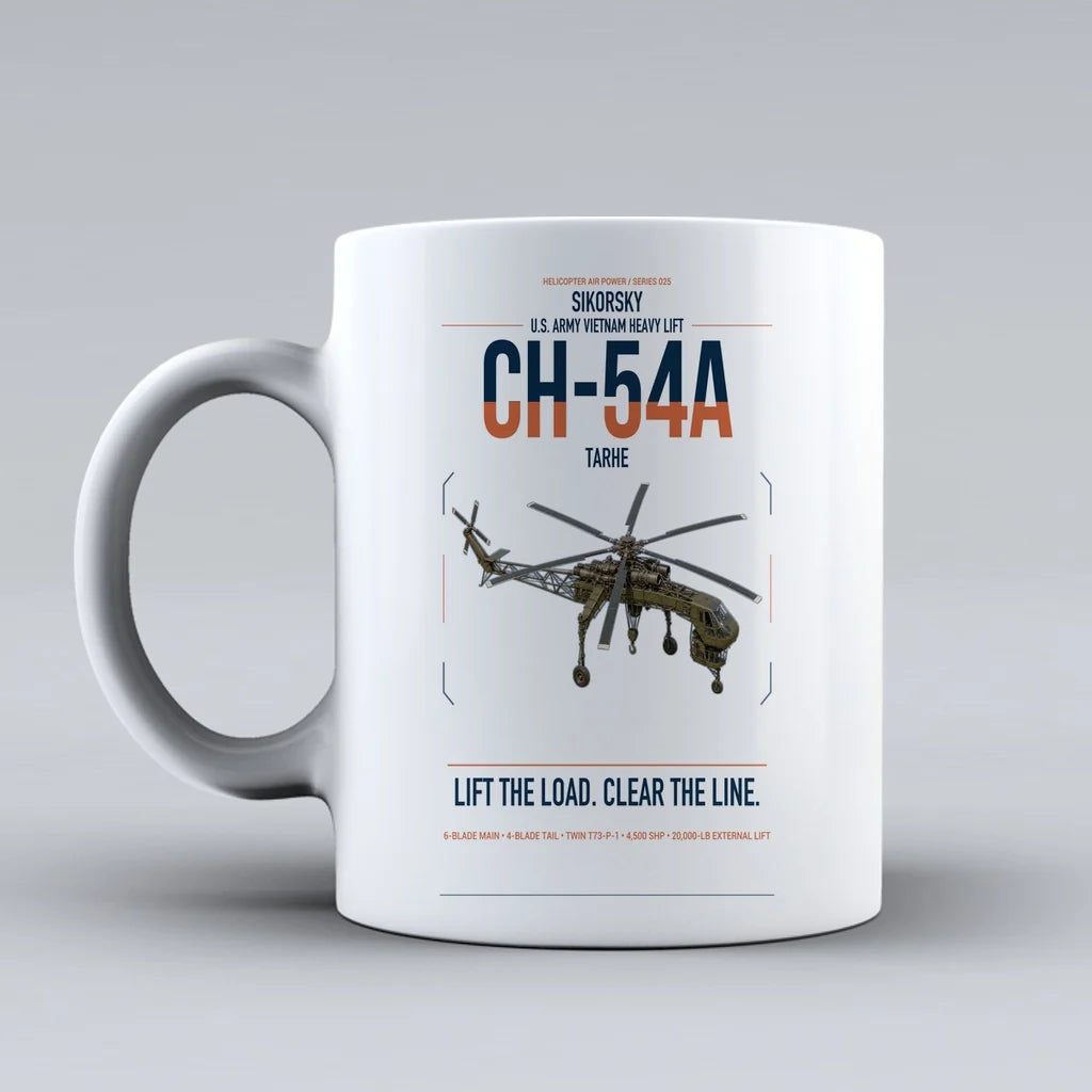Sikorsky CH-54A Tarhe design on white ceramic mug, double-side print