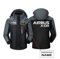 Thumbnail for Airbus A320 & Text aviation design printed on heavyweight insulated shell thick winter jacket.