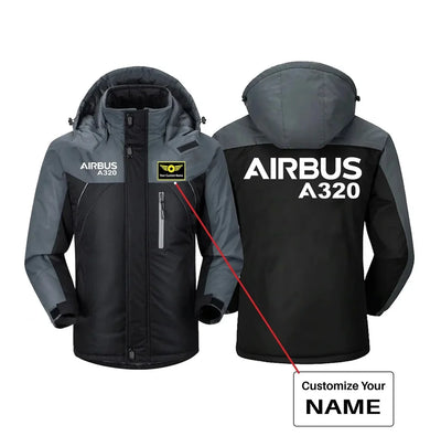 Airbus A320 & Text aviation design printed on heavyweight insulated shell thick winter jacket.