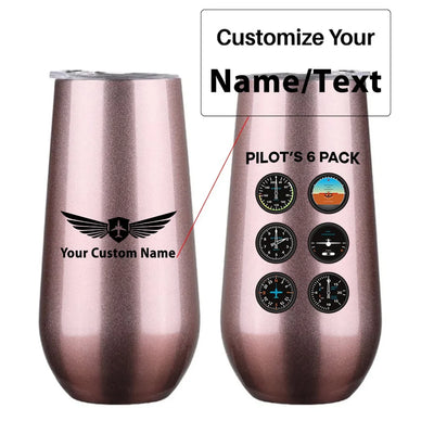 Pilot's 6 Pack 6oz Egg aviation design on 6oz egg cup, compact 6oz ceramic.