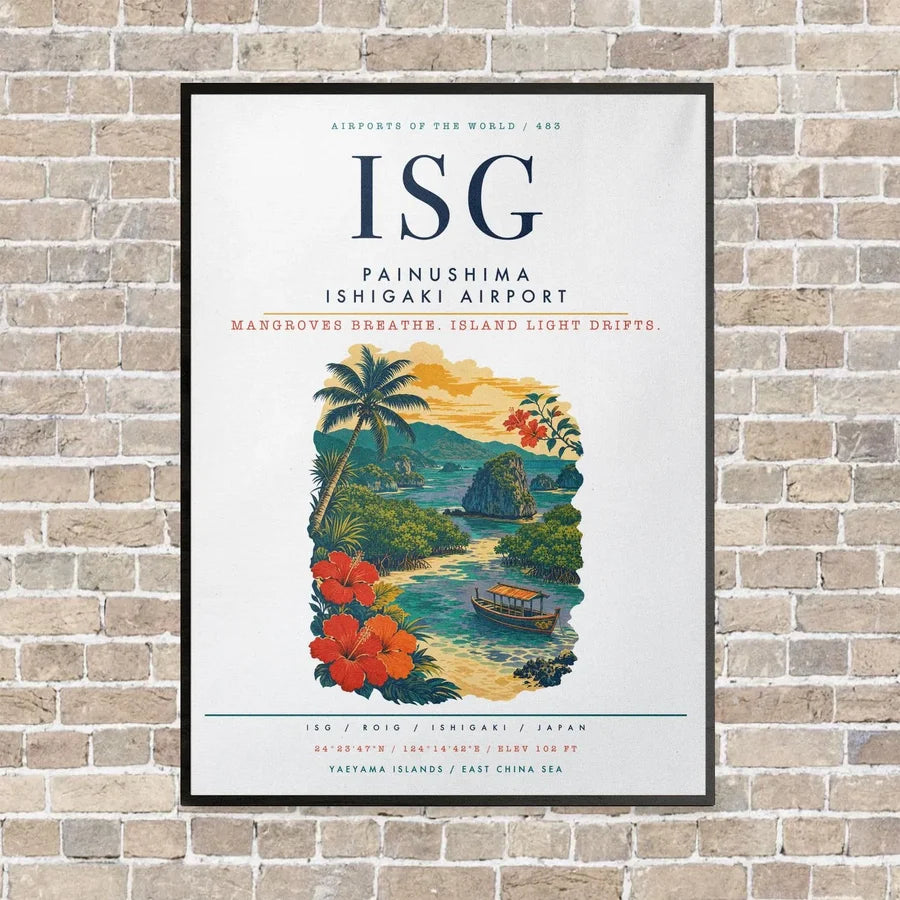 Painushima Ishigaki Airport ISG vertical canvas print - framed - white background