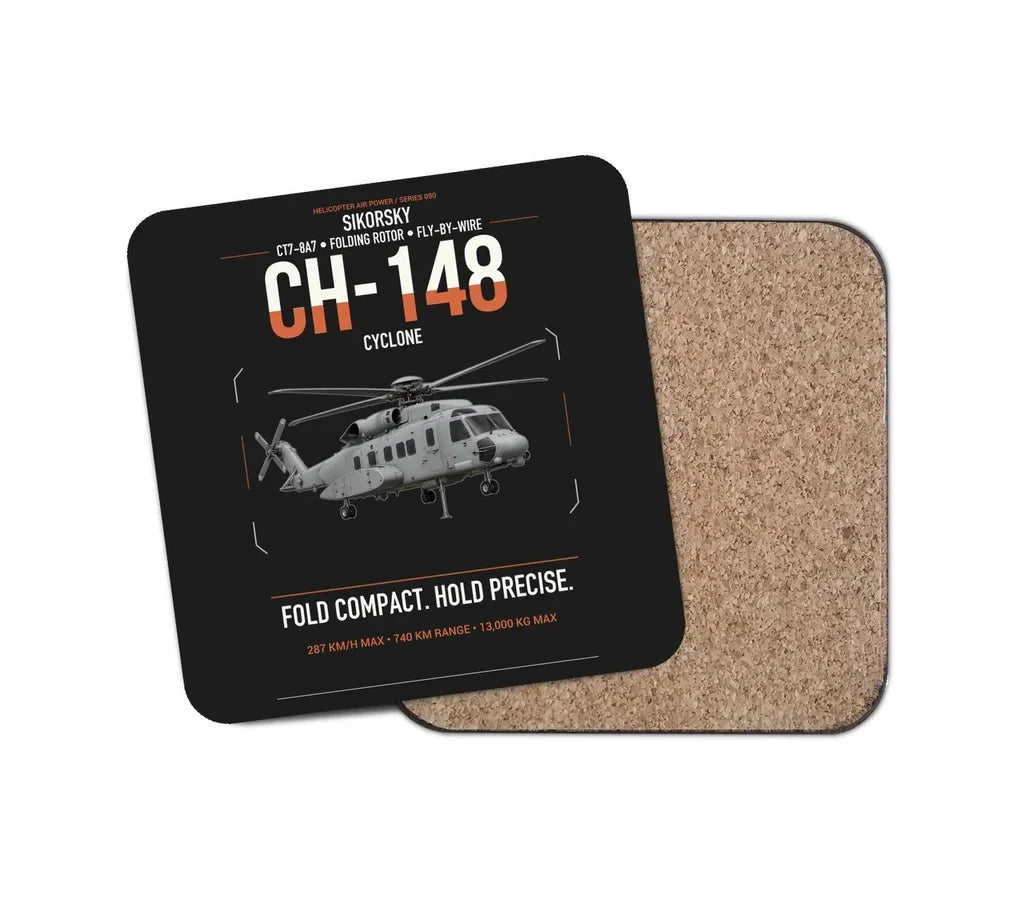 Sikorsky CH-148 Cyclone design on black 1 piece coaster