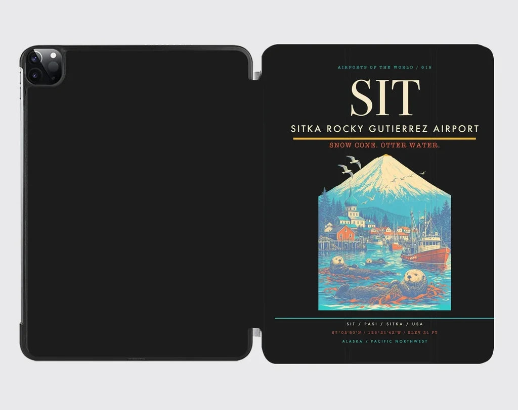 Sitka Rocky Gutierrez Airport (SIT) design on black ipad tablet case