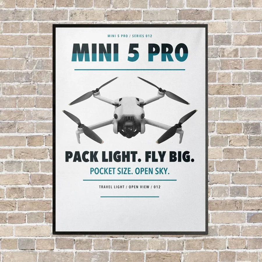DJI Mini 5 Pro vertical canvas print - framed - white background