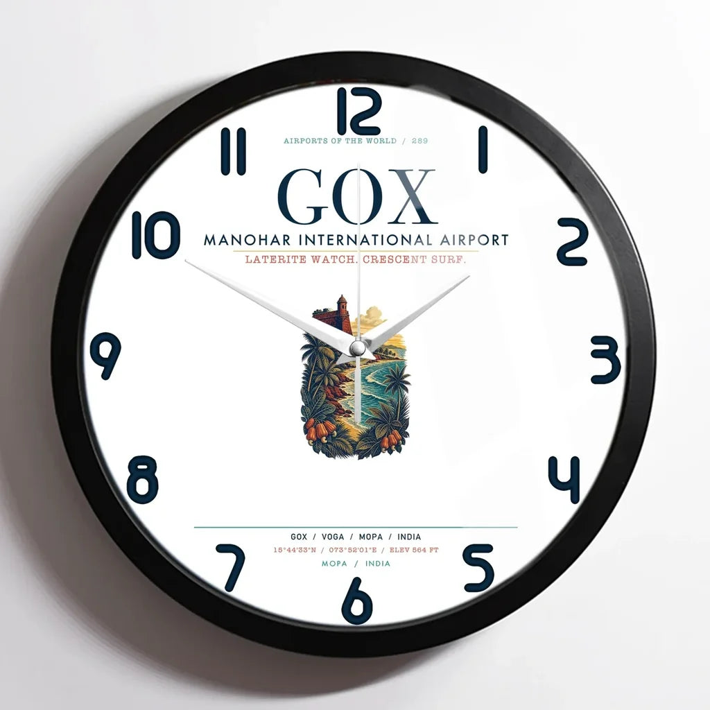 Manohar International Airport Mopa (GOX) design on white framed wall clock