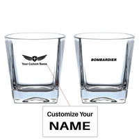 Thumbnail for Bombardier & Text aviation design on whiskey glass, crystal-clear premium glassware.