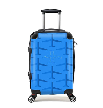 Blue Seamless Airplanes Cabin Size aviation luggage in durable shell.