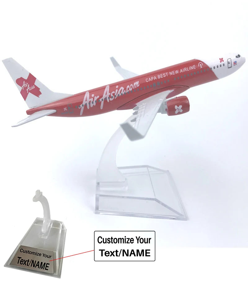 Side view of AirAsia Boeing 737 Airplane Model (16CM) aviation 16-18cm scale model aircraft in diecast metal.