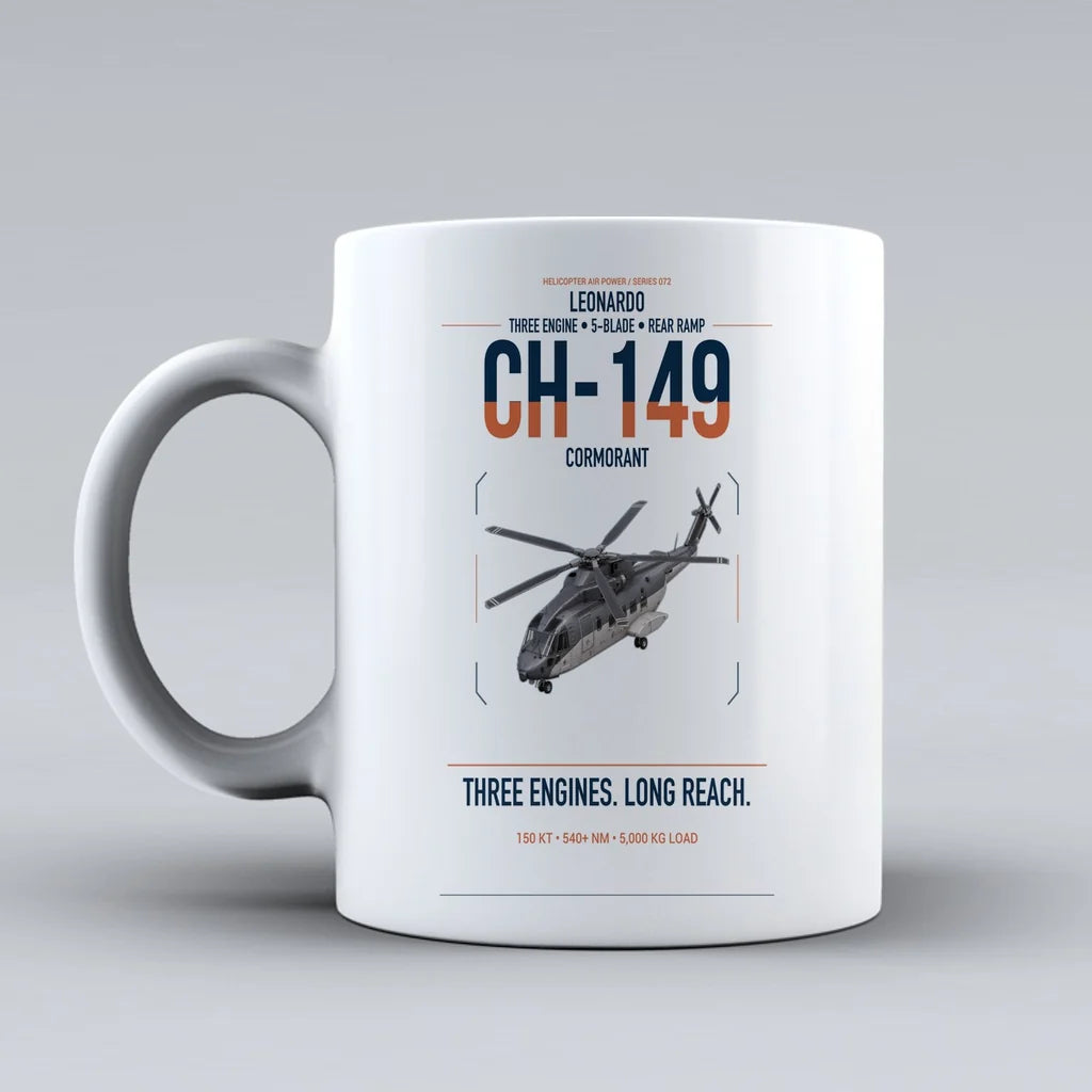 Leonardo CH-149 Cormorant design on white ceramic mug, double-side print