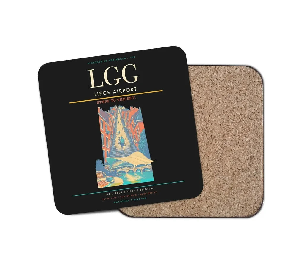 Liège Airport (LGG) design on black 1 piece coaster