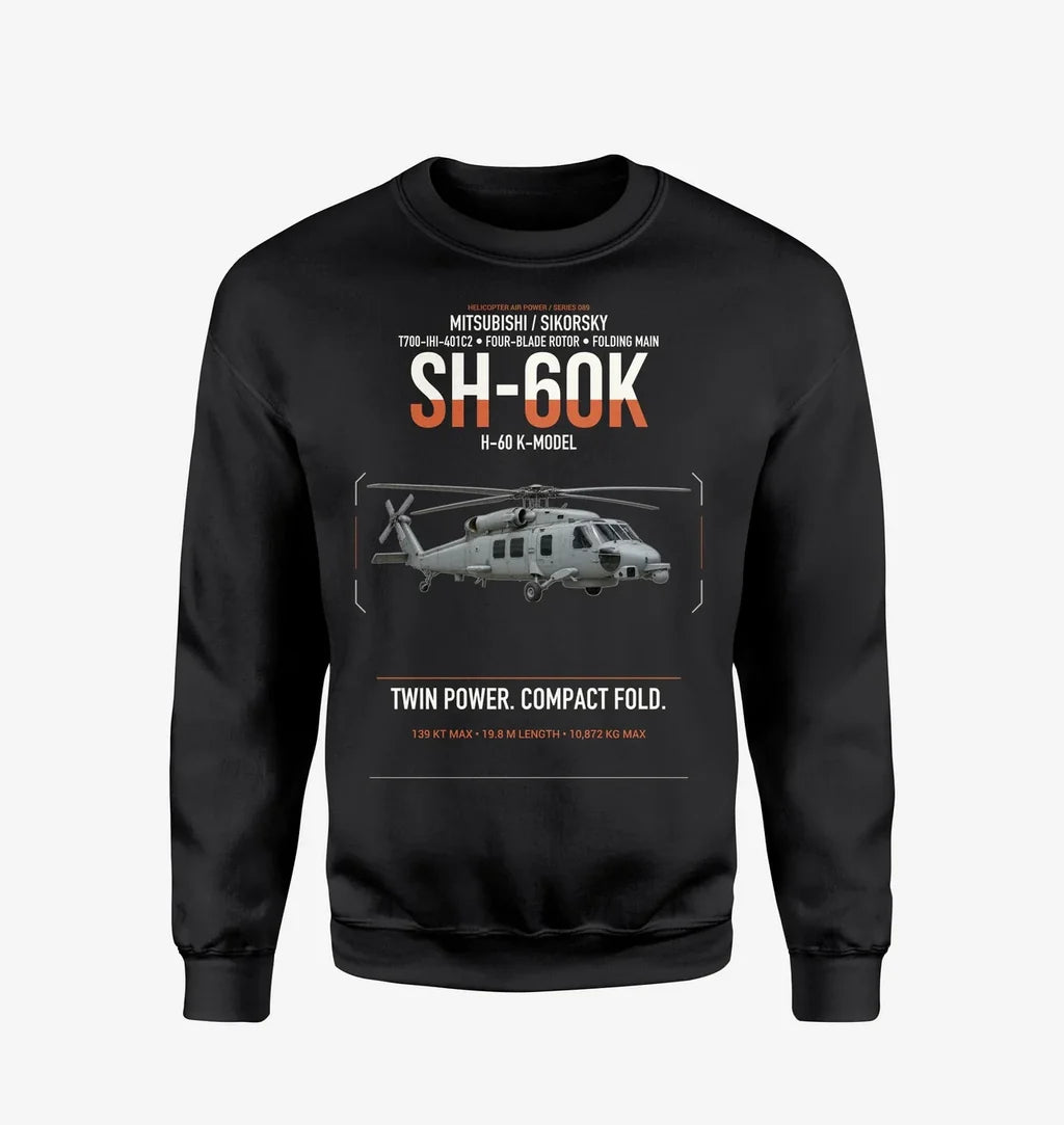 Mitsubishi Sikorsky SH-60K design on black sweatshirt