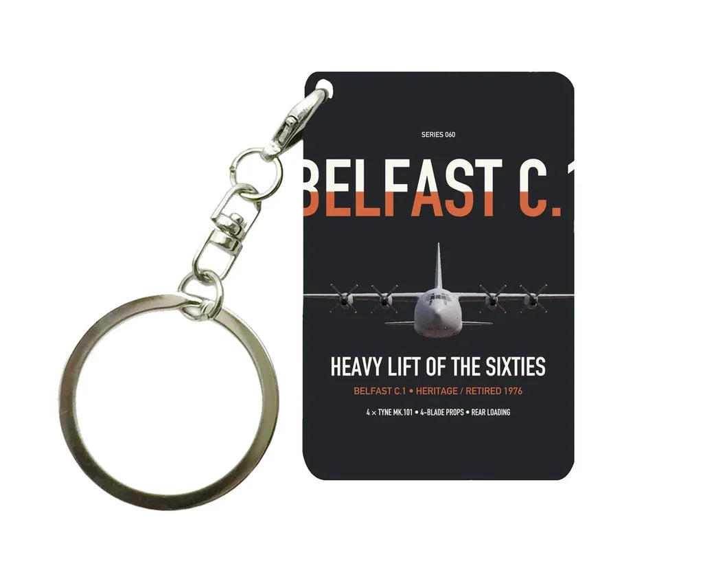 Short Belfast C.1 design on black designed key chain, double-side print