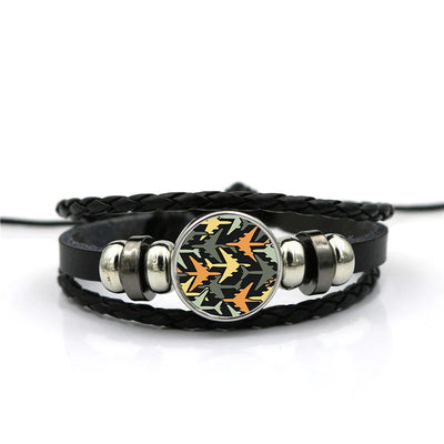 Side view of Volume 2 Super Colourful Airplanes aviation bracelet in stainless steel, polished finish.