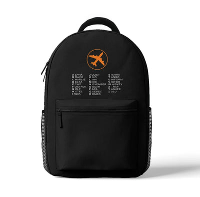 Aviation Alphabet 2 aviation backpack in durable polyester.