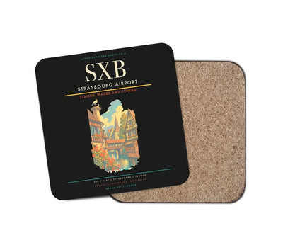 Strasbourg Airport (SXB) design on black 1 piece coaster