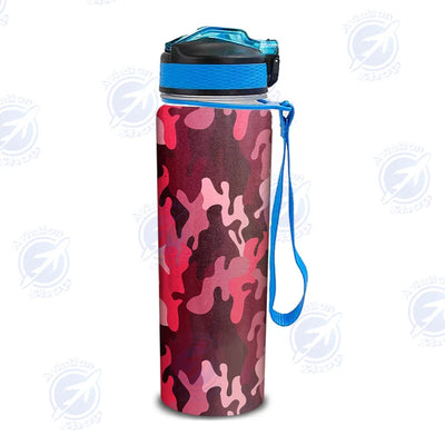 Military Camouflage Red Sports aviation design on sport kettle, insulated bottle with sport spout.