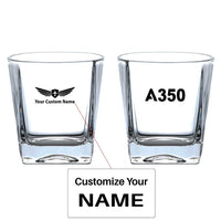 Thumbnail for Airbus A350 Flat Text aviation design on whiskey glass, crystal-clear premium glassware.