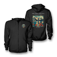 Thumbnail for VINTAGE G4048 - The First Airlines - Premium Zipped Hoodie design on black