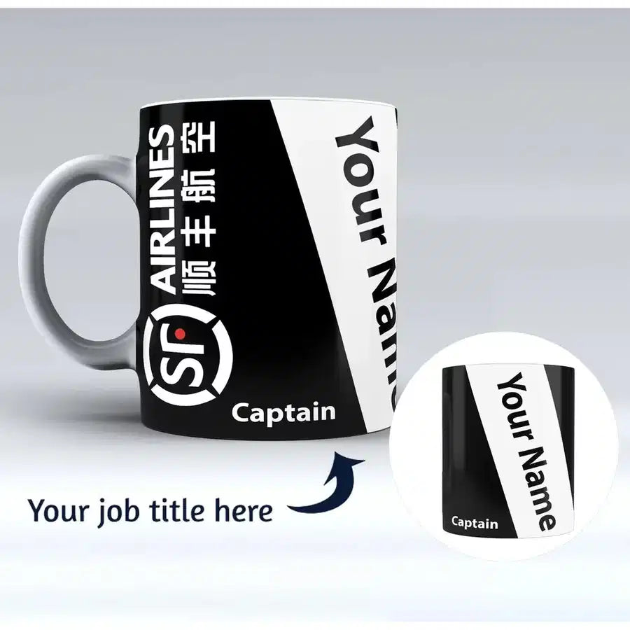 SF Airlines Designed Ceramic White mug, White + Name