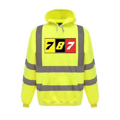 Flat Colourful 787 aviation design on cotton blend with reflective panels reflective hoodie.