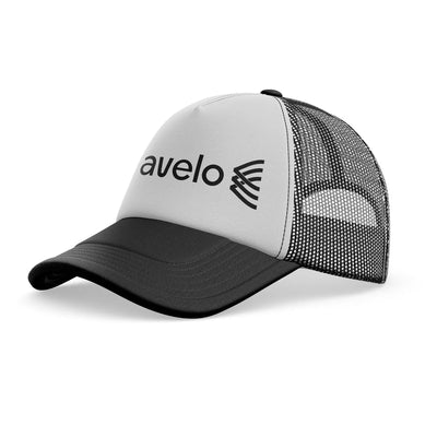 Avelo Airlines aviation embroidery on mesh-back cotton trucker cap.