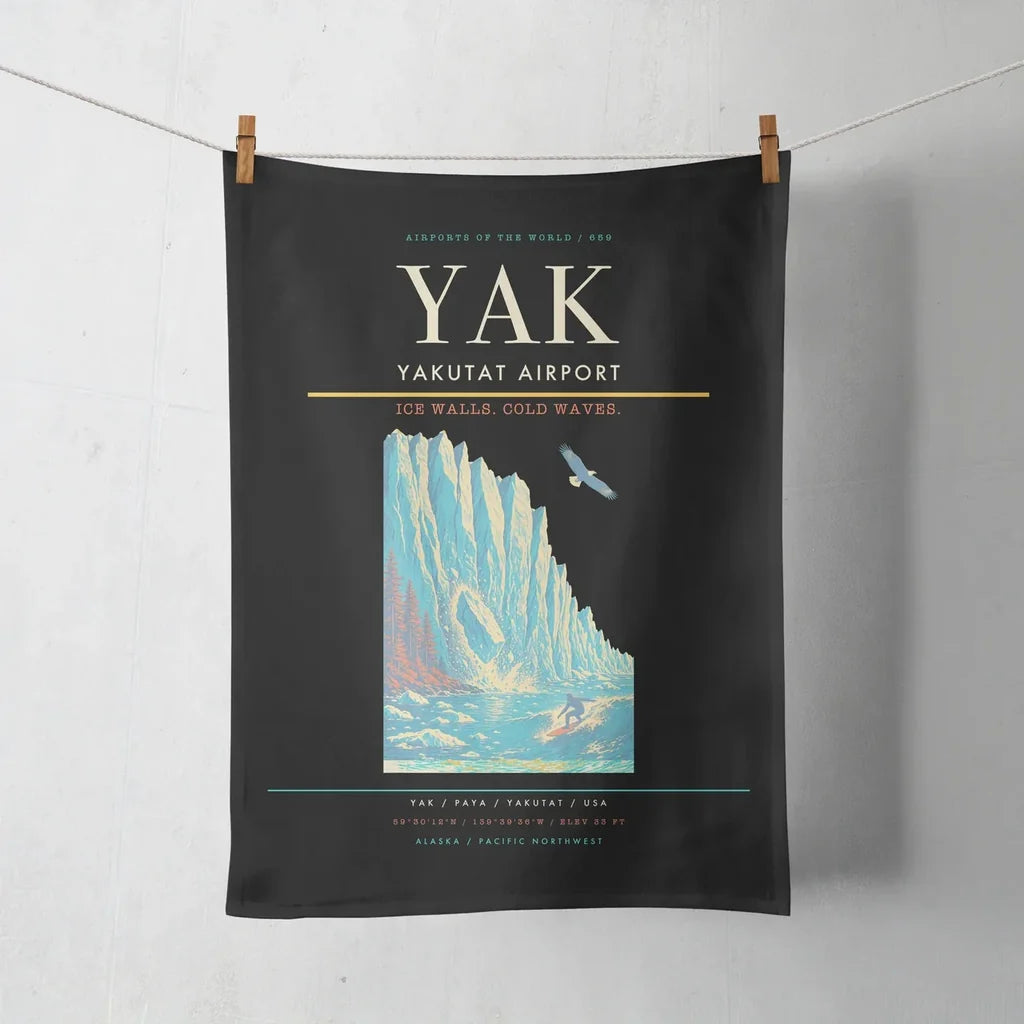 Yakutat Airport (YAK) design on black towel