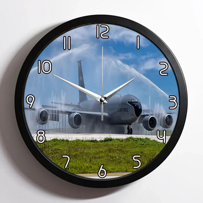 US Air Force Big Jet aviation design on premium wood and metal wall clock.