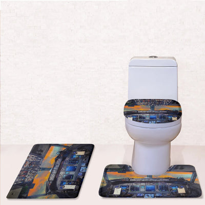 Amazing Boeing 737 Cockpit Toilet Seat Cover Three-piece aviation print on soft fabric toilet seat cover set.