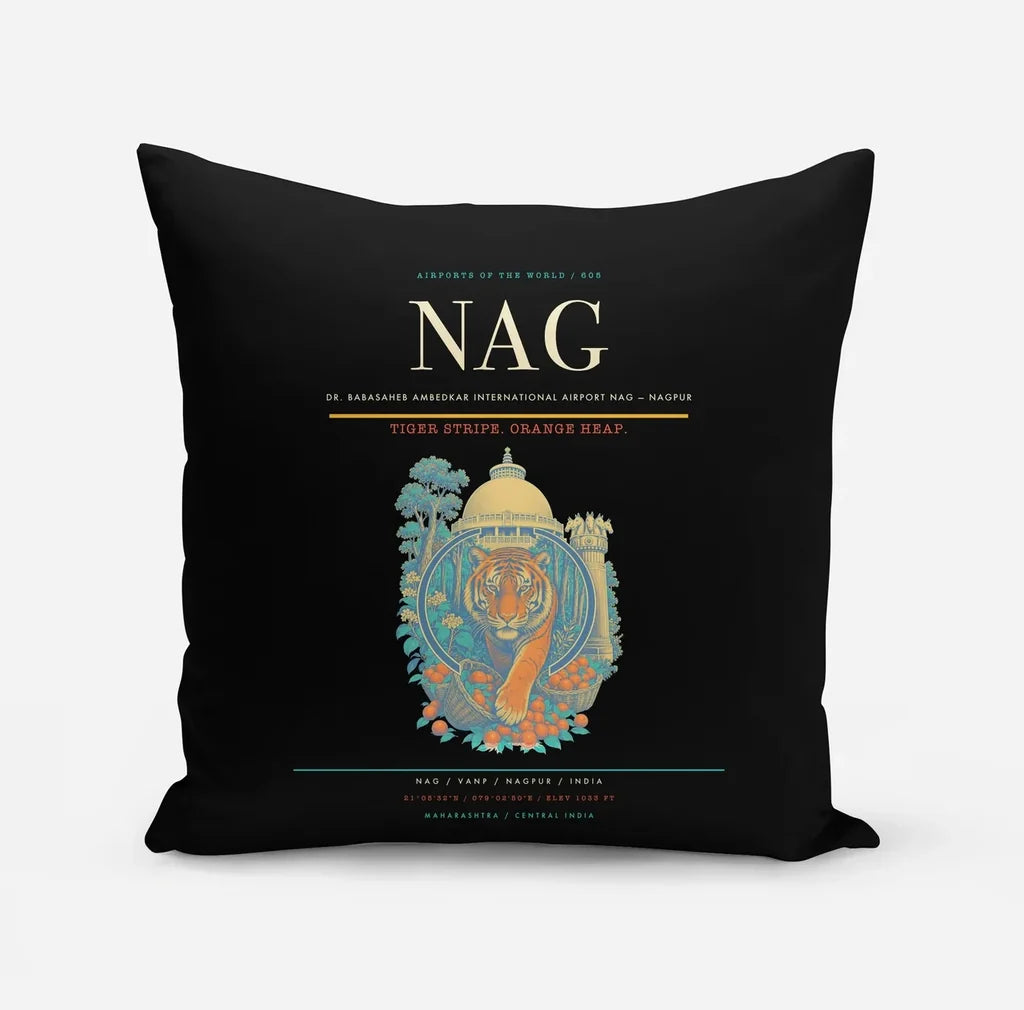 Dr. Babasaheb Ambedkar International Airport (NAG) design on black pillow