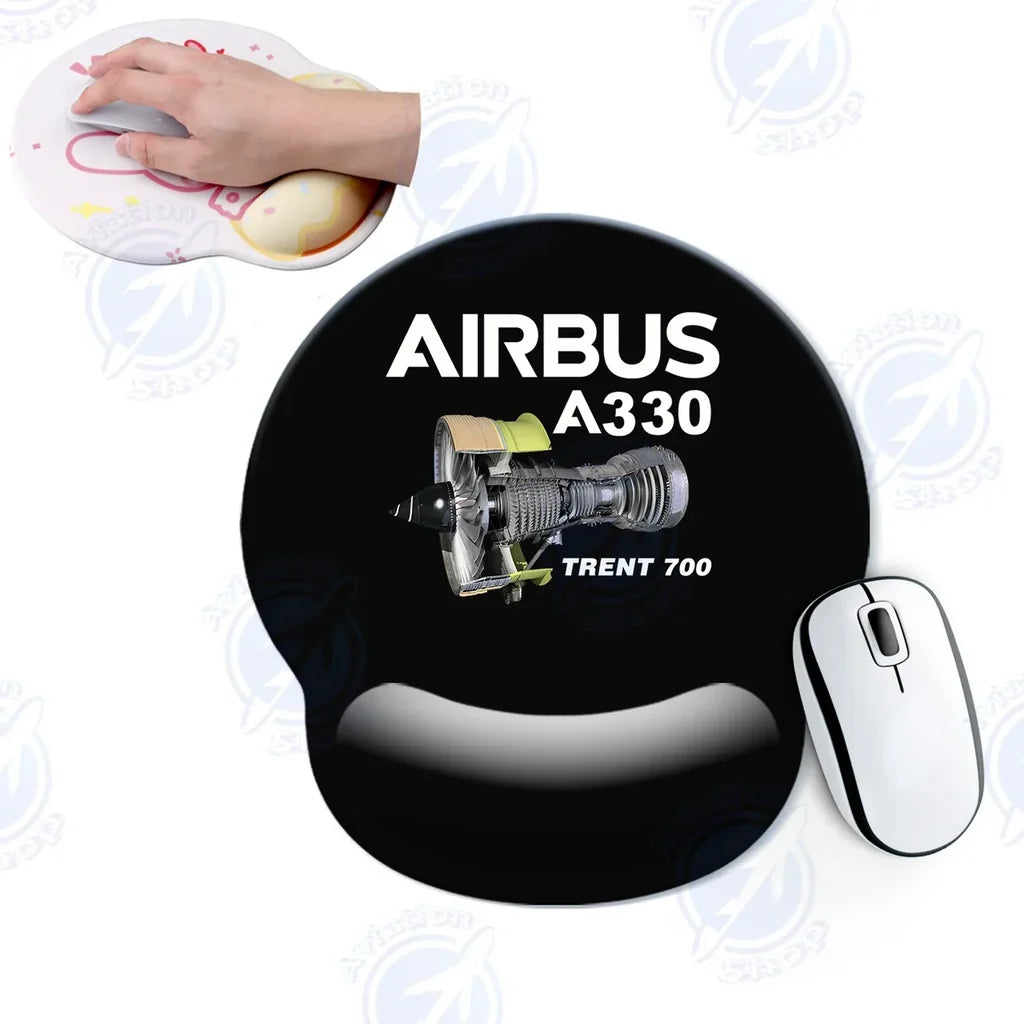 Airbus A330 & Trent 700 Engine aviation design on neoprene with anti-slip base ergonomic mouse pad.