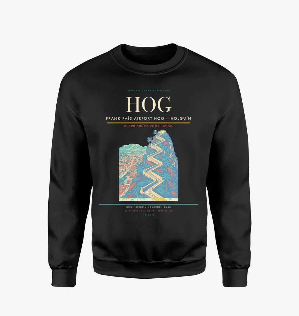Frank País Airport (HOG) design on black sweatshirt
