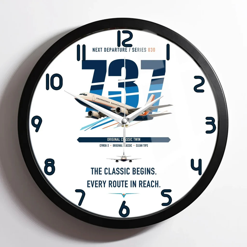 Boeing 737-300 Classic design on white framed wall clock