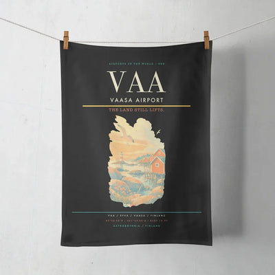 Vaasa Airport (VAA) design on black towel