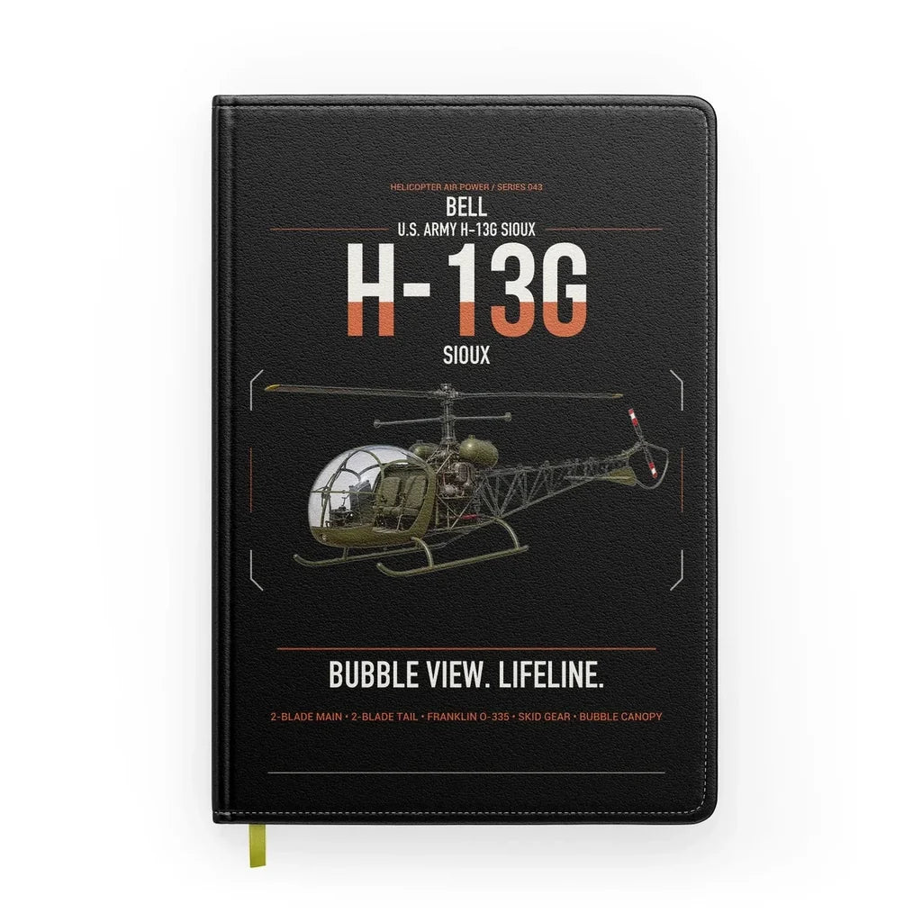 Bell H-13G Sioux design on black notebook