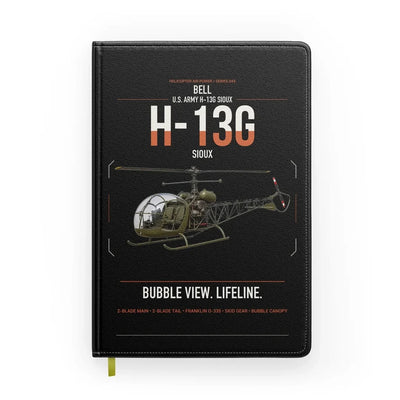 Bell H-13G Sioux design on black notebook
