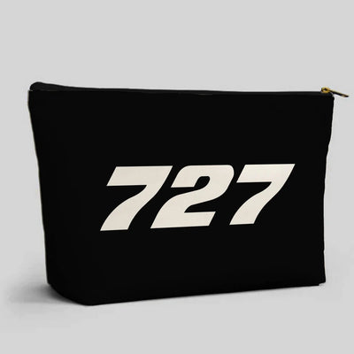 Boeing 727 Flat Text aviation zipper pouch in durable polyester.