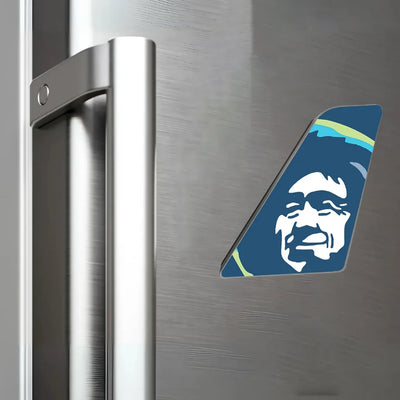 Alaska Airlines aviation design tail magnet in 3D metal with magnetic back.