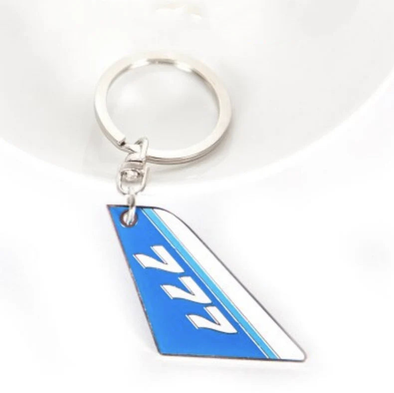Colourful Boeing 777 aviation themed aviator-crafted key chain, polished metal alloy.