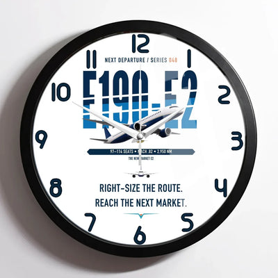 Embraer E190-E2 design on white framed wall clock