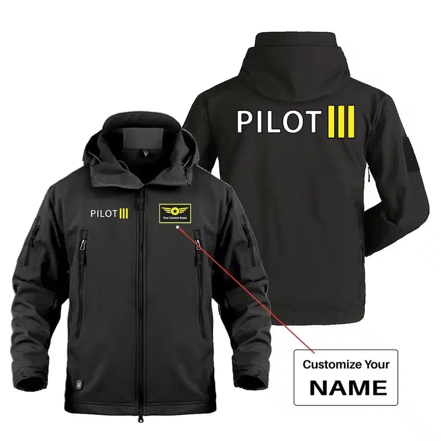 Pilot & Stripes (3 Lines) Military Jackets (Customizable) aviation design printed on heavy cotton shell with field-style pock.