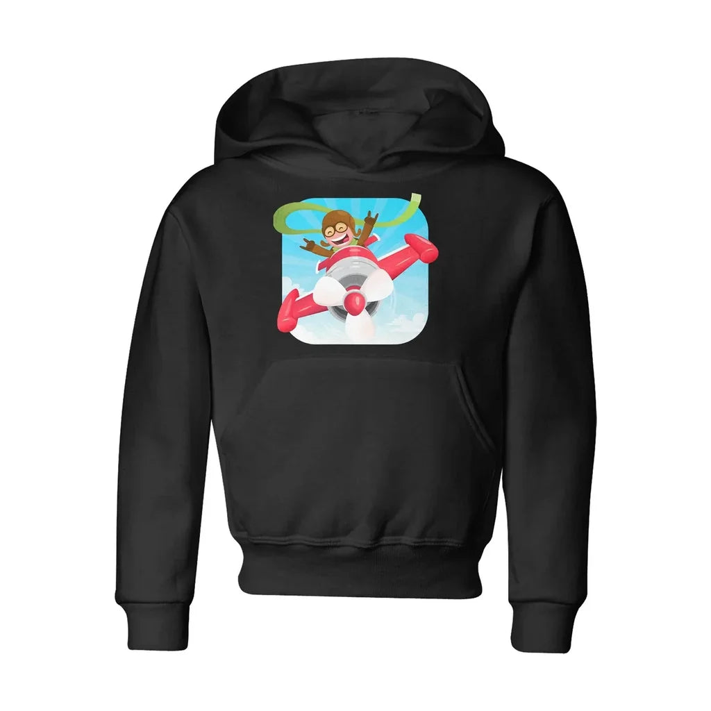 Happy Pilot "CHILDREN" aviation print on kids soft cotton blend hoodie.