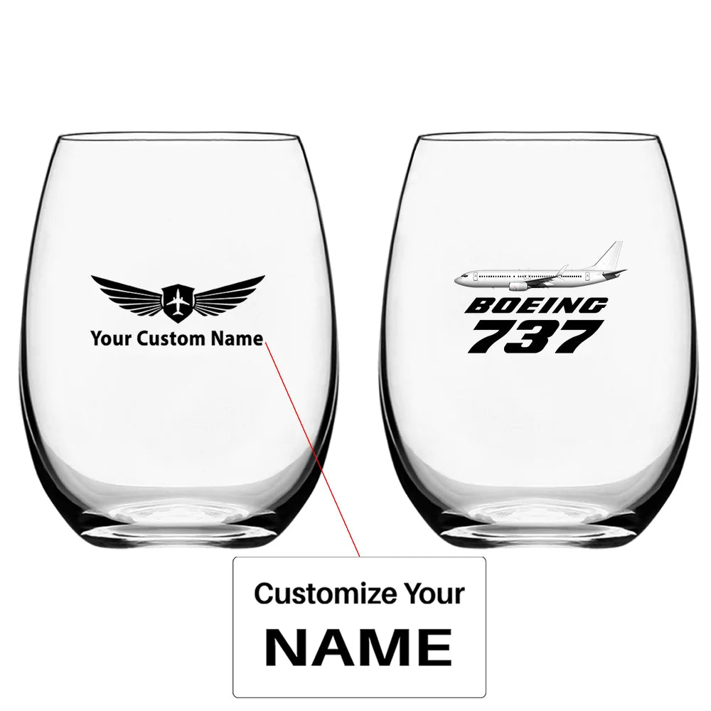 The Boeing 737 Water & Drink aviation design on water glass, crystal-clear premium glassware.