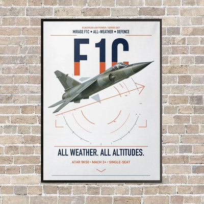 Dassault Mirage F1C vertical canvas print - framed - white background