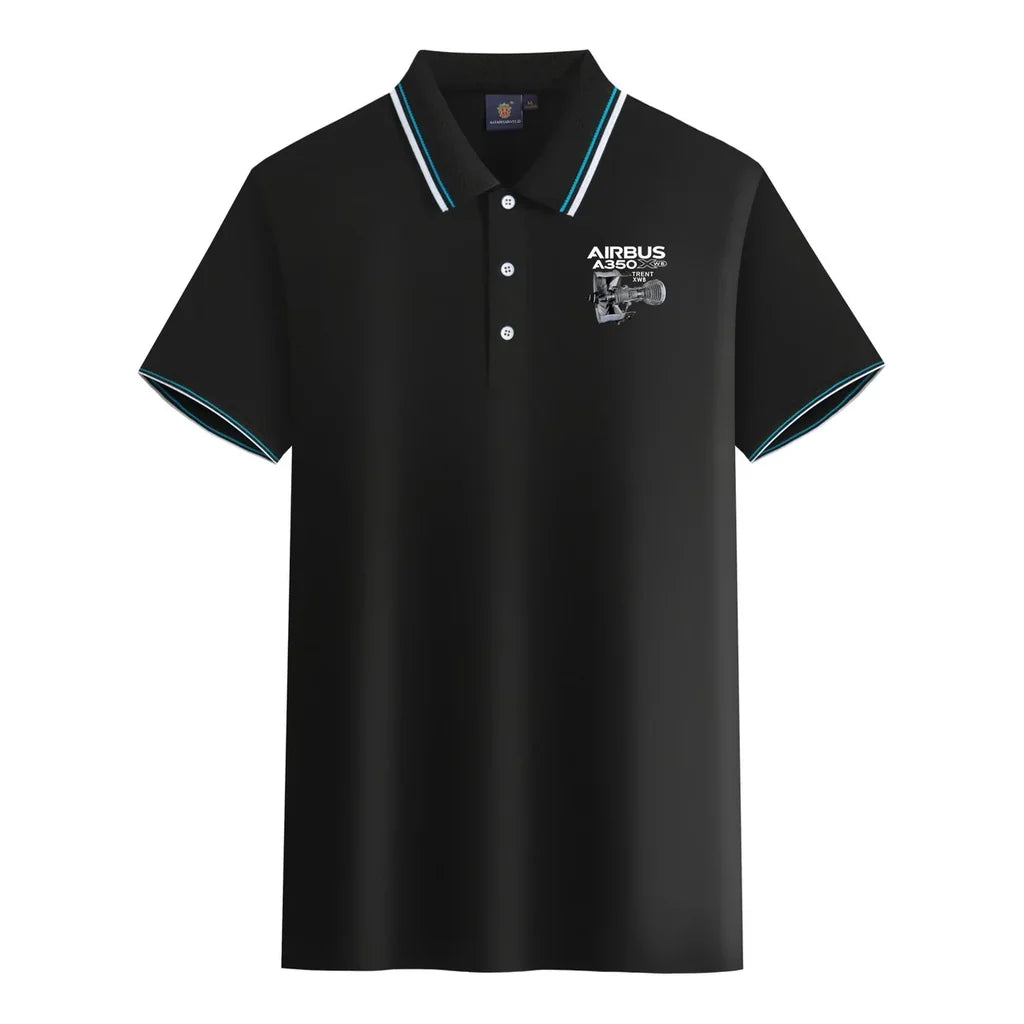 Airbus A350 & Trent Wxb Engine aviation design printed on soft cotton stylish polo shirt.