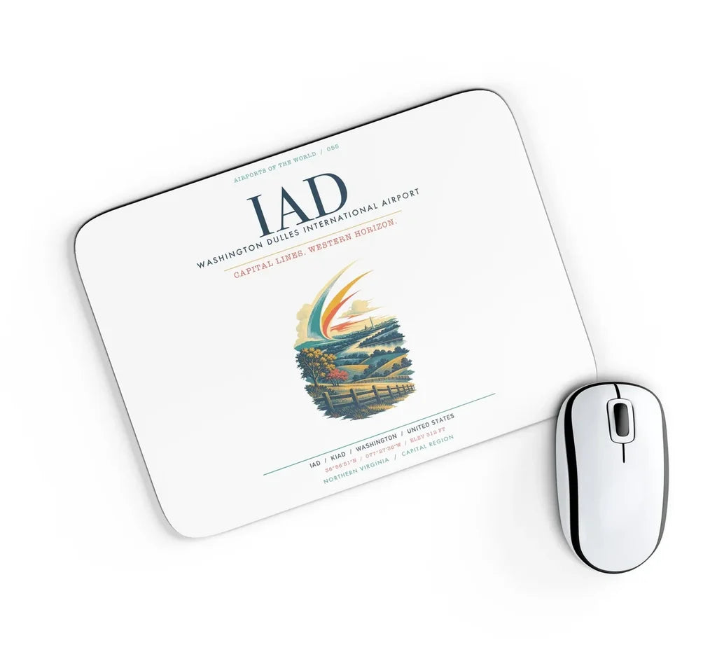 Washington Dulles International Airport (IAD) design on white rectangle mouse pad