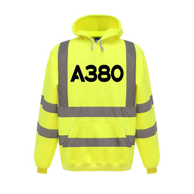 Airbus A380 Flat Text aviation design on cotton blend with reflective panels reflective hoodie.