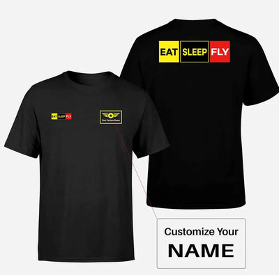 Eat Sleep Fly (Colourful) aviation design printed on soft cotton double-side print T-shirt.