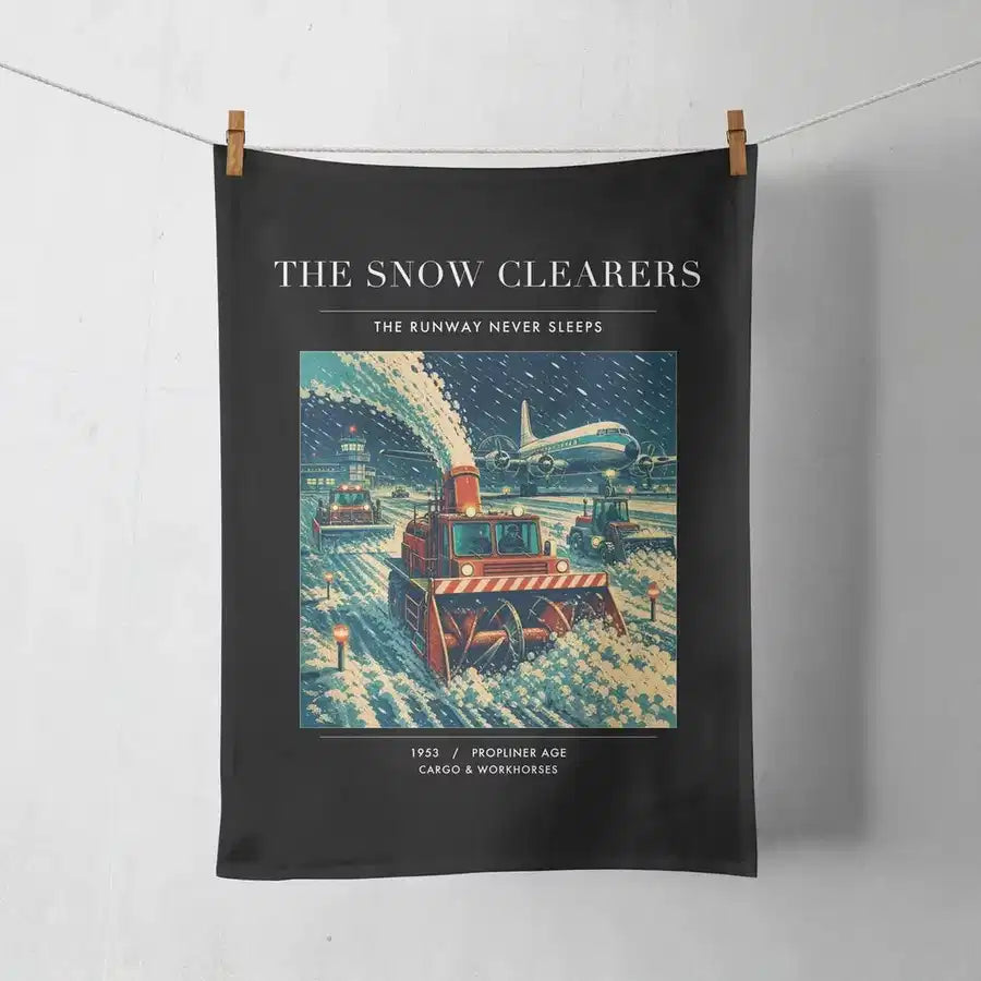 VINTAGE G4105 - The Snow Clearers - Designed Towels design on black