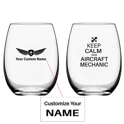 Aircraft Mechanic Water & Drink aviation design on water glass, crystal-clear premium glassware.